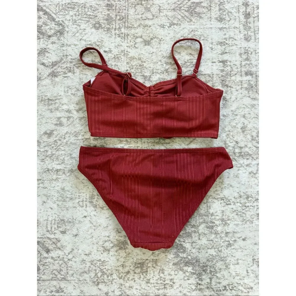 No Boundaries Women's Textured 2-Piece Bikini Set Rusty Brick Junior Size Small